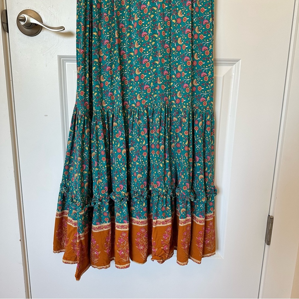 Cotton Boho Floral Maxi Dress | Tassel Tie Waist | Size Medium - Picture 4 of 12